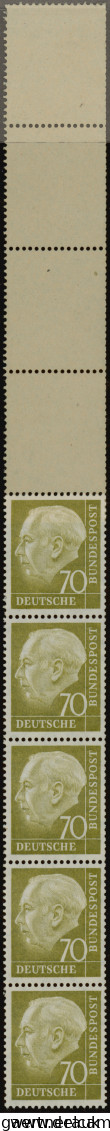 Bundesrepublik - Rollenmarken: 1954, 70 (Pf) Heuss I Als Seltener Rollen-Endstre - Roulettes