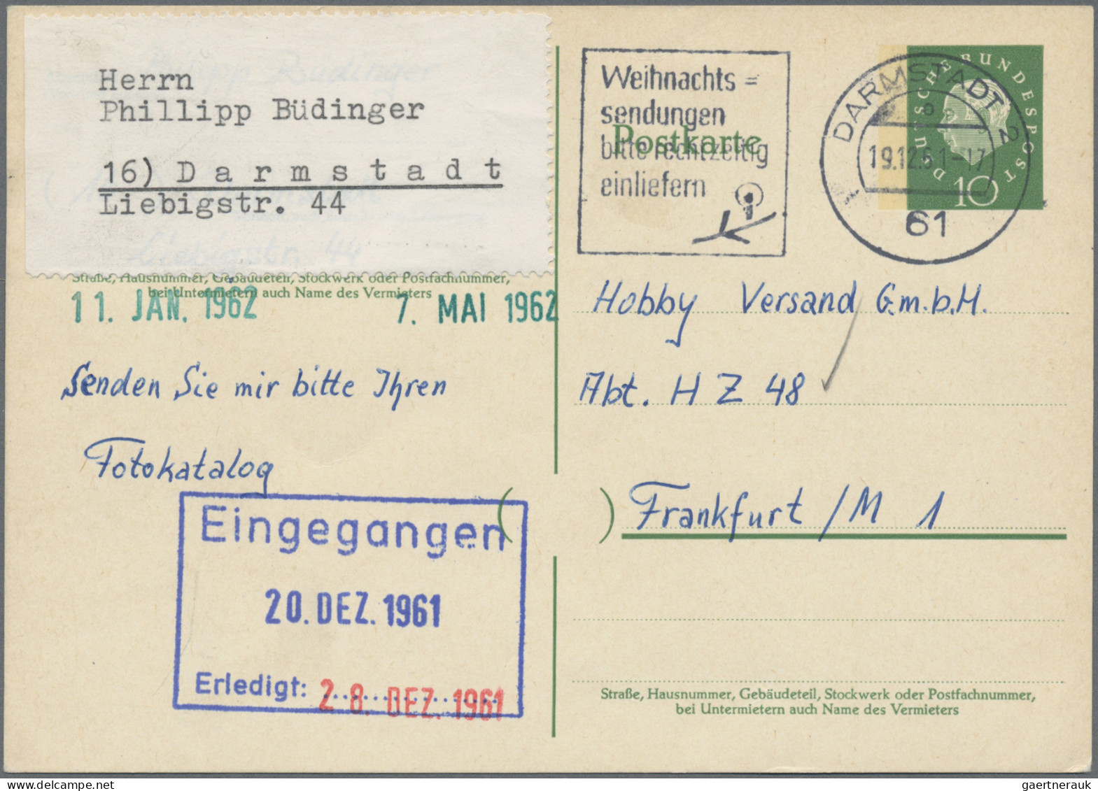 Bundesrepublik - Ganzsachen: 1961, Heuss Medaillon Mit Fluoreszenz-Balken, Karte - Sonstige & Ohne Zuordnung