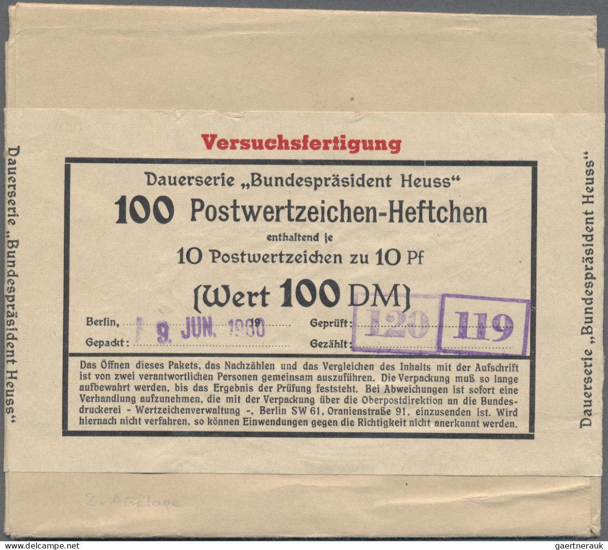 Bundesrepublik - Besonderheiten: 1960, Seltene Verpackungshülle Für 100 Markenhe - Autres & Non Classés