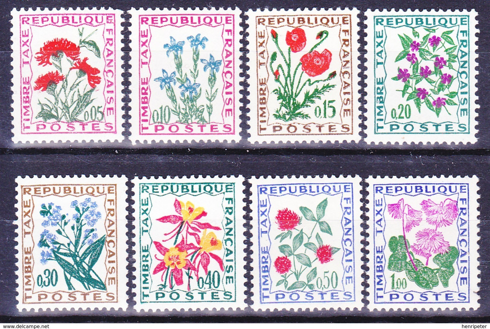 Fleurs Des Champs Centaurée Gentiane Coquelicot Pervenche Myosotis Ancolie Trèfle - N° 95/102 (Yvert) - France 1964-71 - 1960-.... Mint/hinged