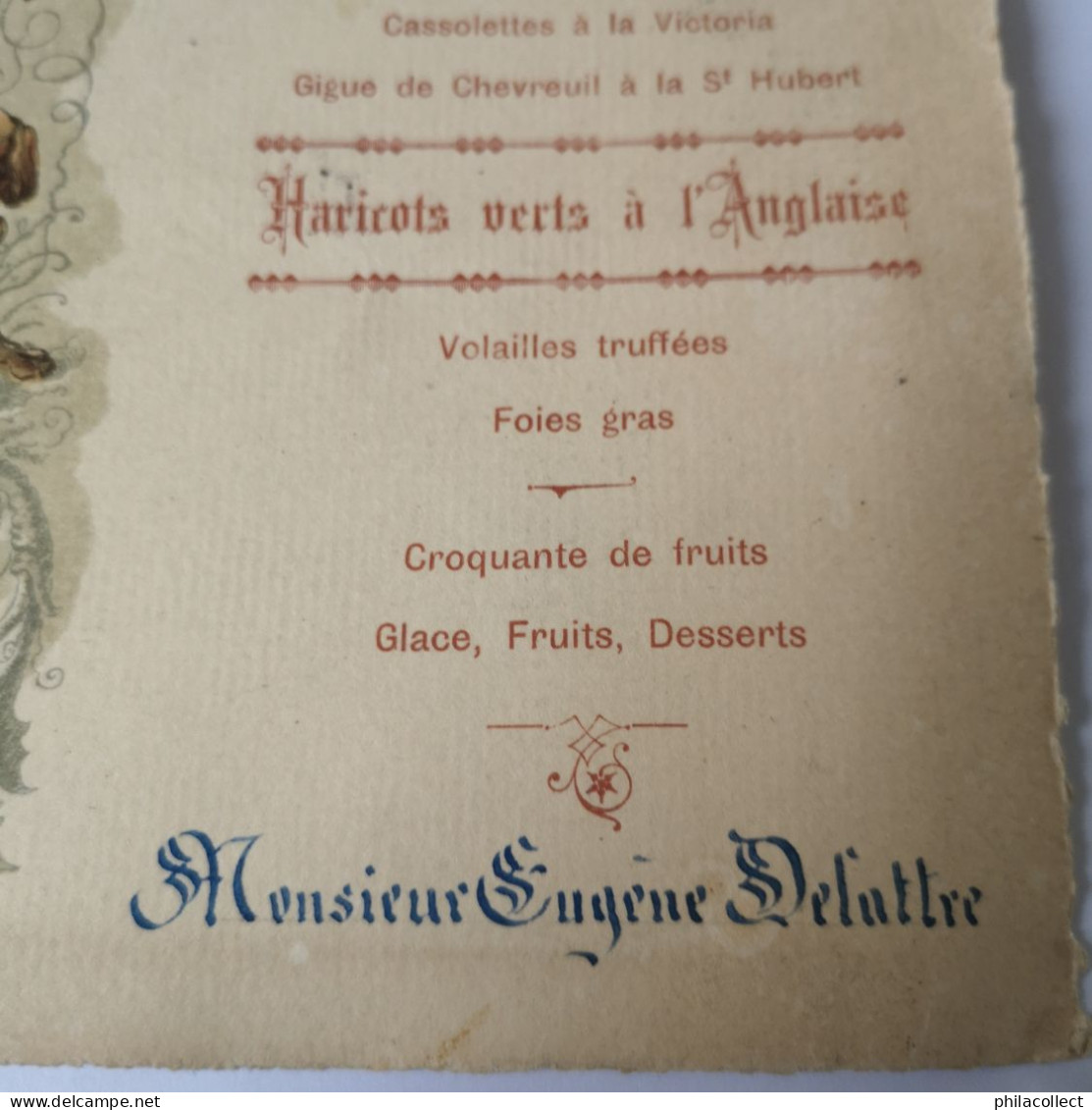 Menu 2 Janvier 1887 / Monsieur Eugene Delattre? 13.5 X 17 Cm - Menükarten
