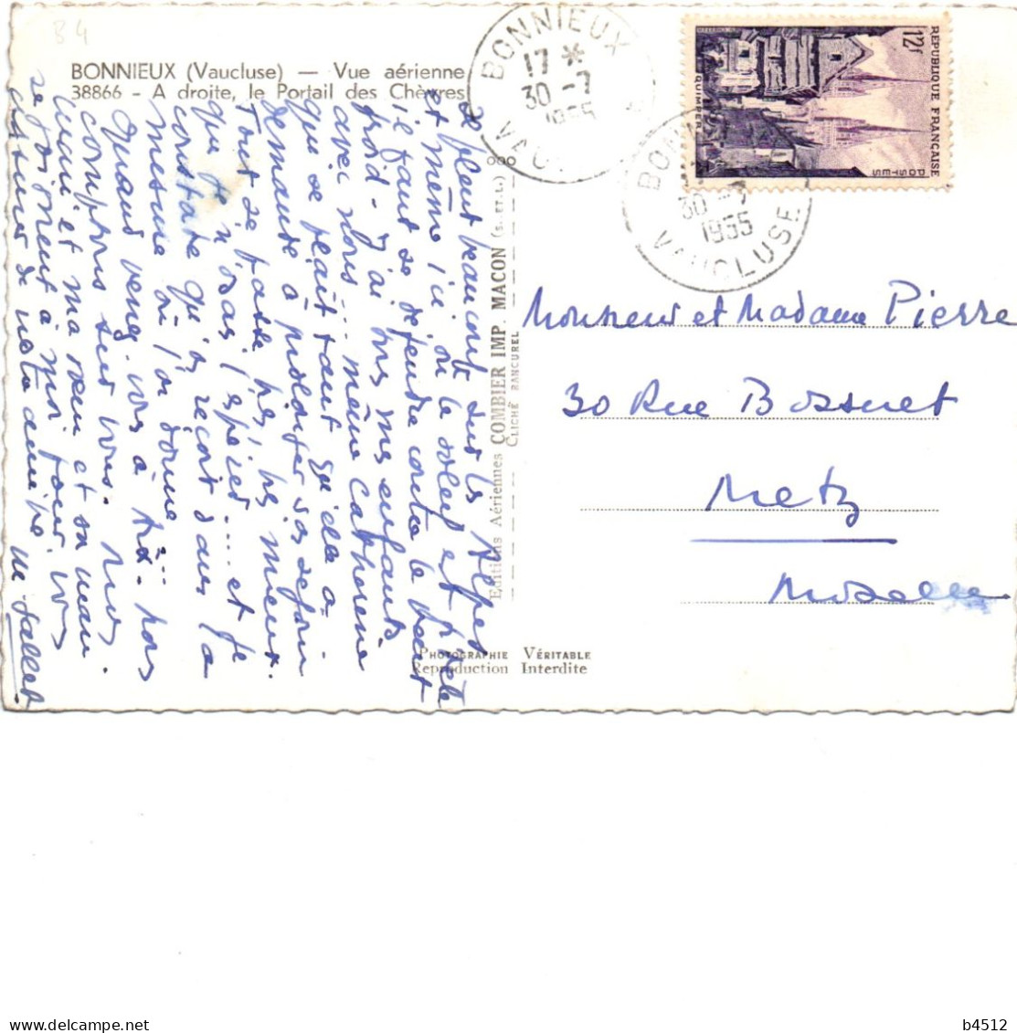 84 BONNIEUX 1955 Vue Aérienne , édition Cim - Bonnieux