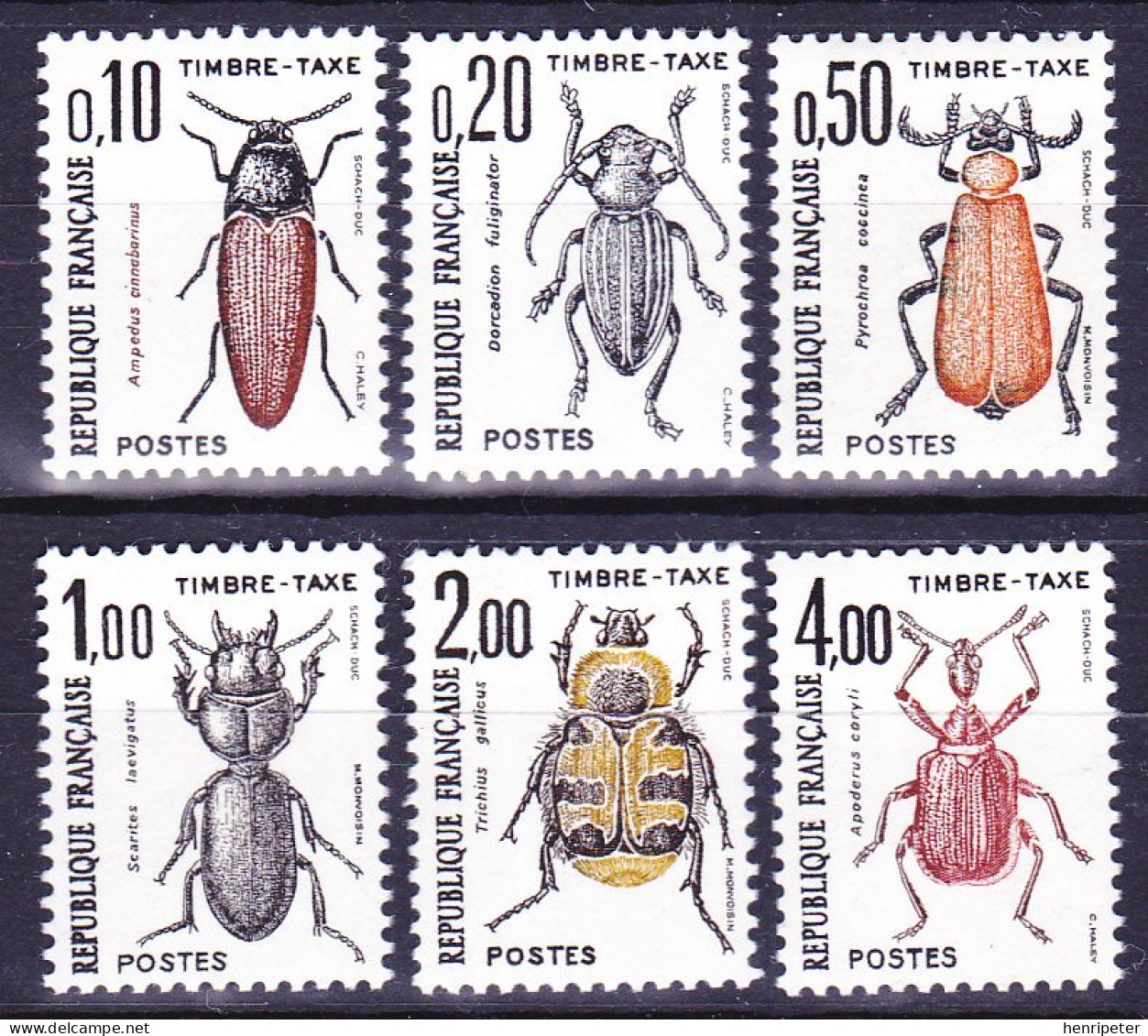 Insectes Coléoptères Ampedus Cinnabarius Dorcadio  Fulginator Pyrochoa Coccinea - N° 103/108 (Yvert) - France 1982 - 1960-.... Nuevos