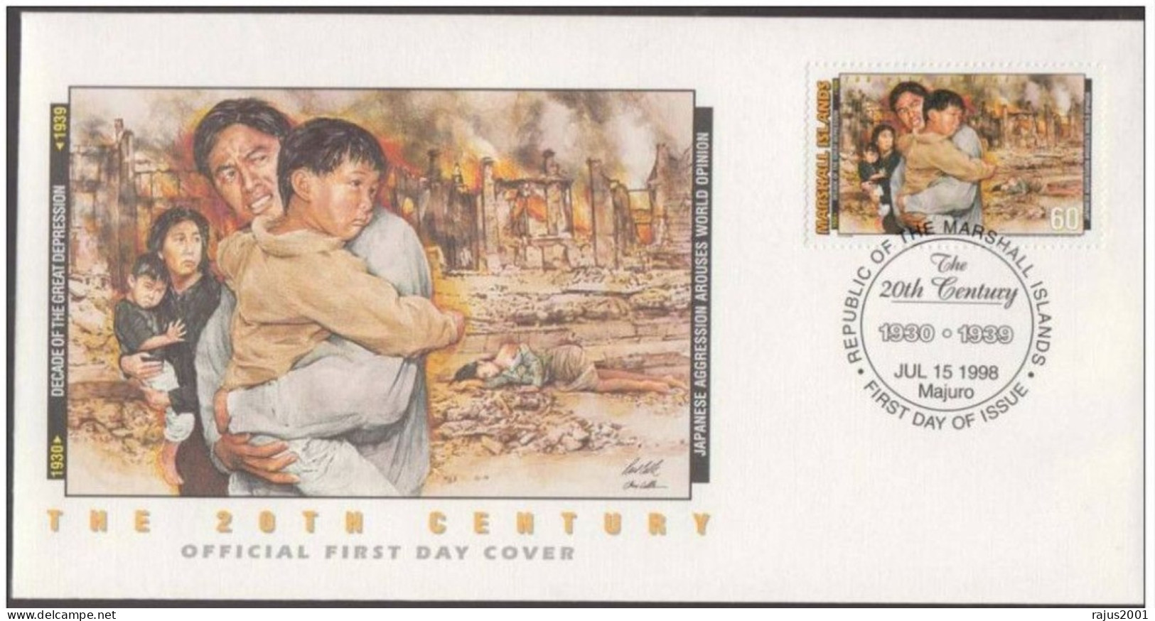 Japanese Aggression,  Japanese Troops Massacre Over 300000 Chinese During " RAPE OF NANJING, Marshall Islands FDC - Guerre Mondiale (Seconde)