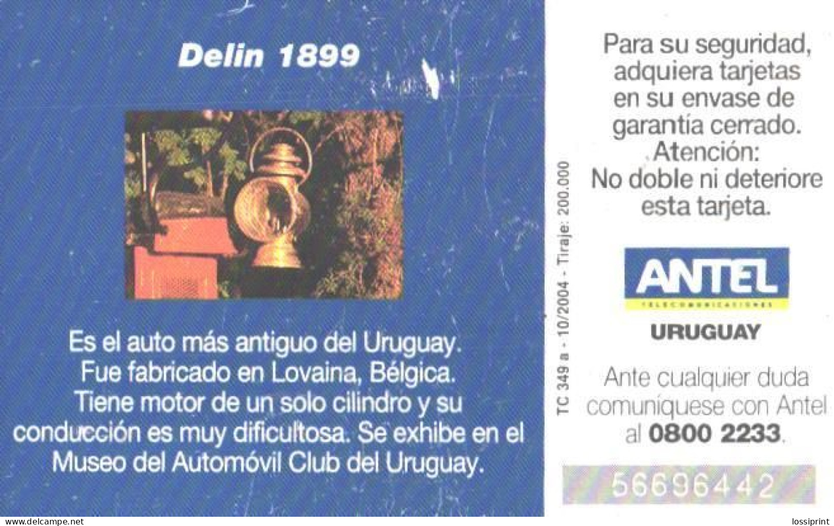 Uruguay:Used Phonecard, Antel, 25 $, Old Car Delin 1899, 2004 - Uruguay