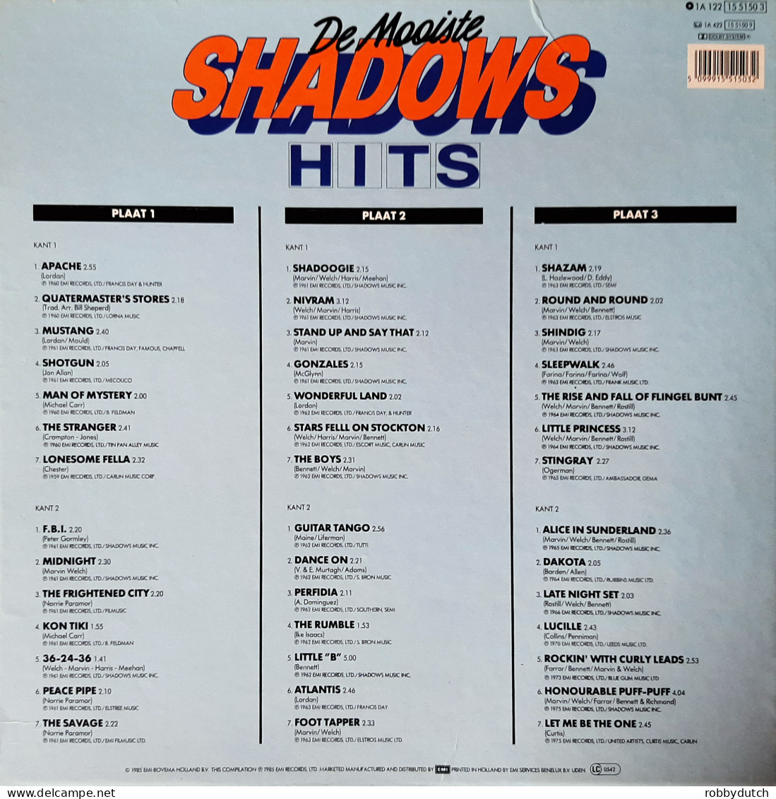 * 3LP Box *  SHADOWS - DE MOOISTE SHADOWS HITS (Holland 1985 - Instrumentaal