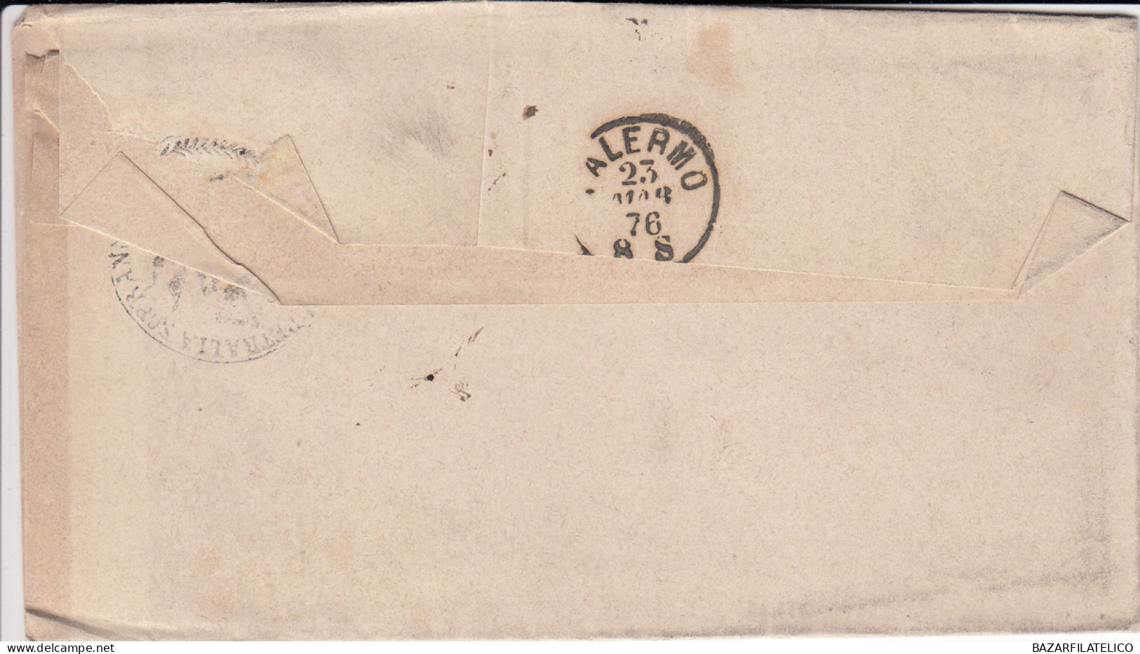 1863 10 C. SU BUSTA DOPPIO ANNULLO NUMERALE + D.C. DA PETRALIA SOPRANA A PALERMO - Storia Postale