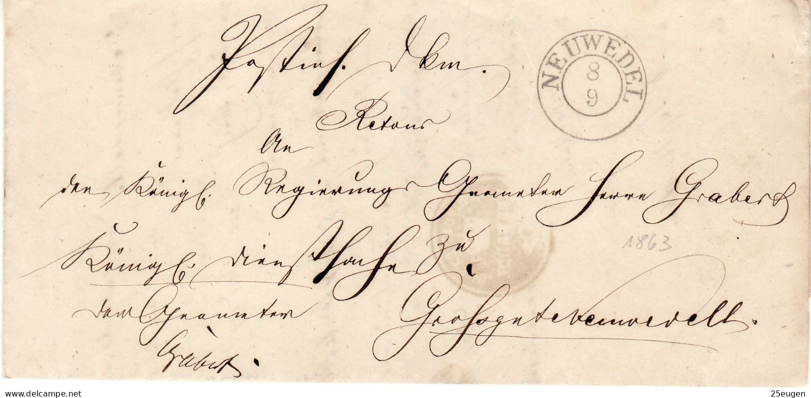 POLAND / GERMAN ANNEXATION 1863   LETTER  SENT FROM DRAWNO /NEUWEDEL/ - Covers & Documents