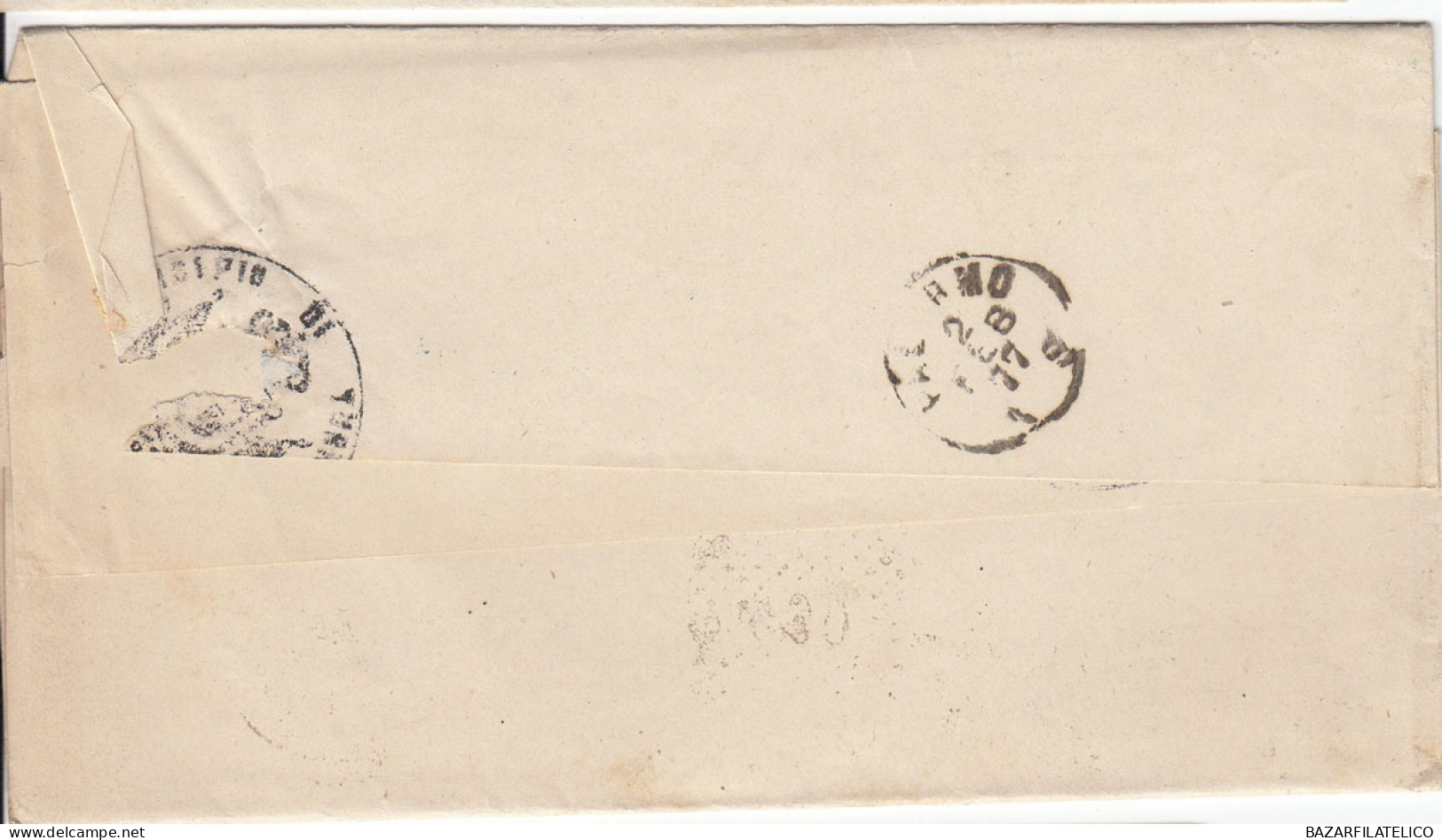 1863 10 C. SU BUSTA DOPPIO ANN. NUM. + CIRCOLARE DA CARINI A PALERMO 9 - Storia Postale