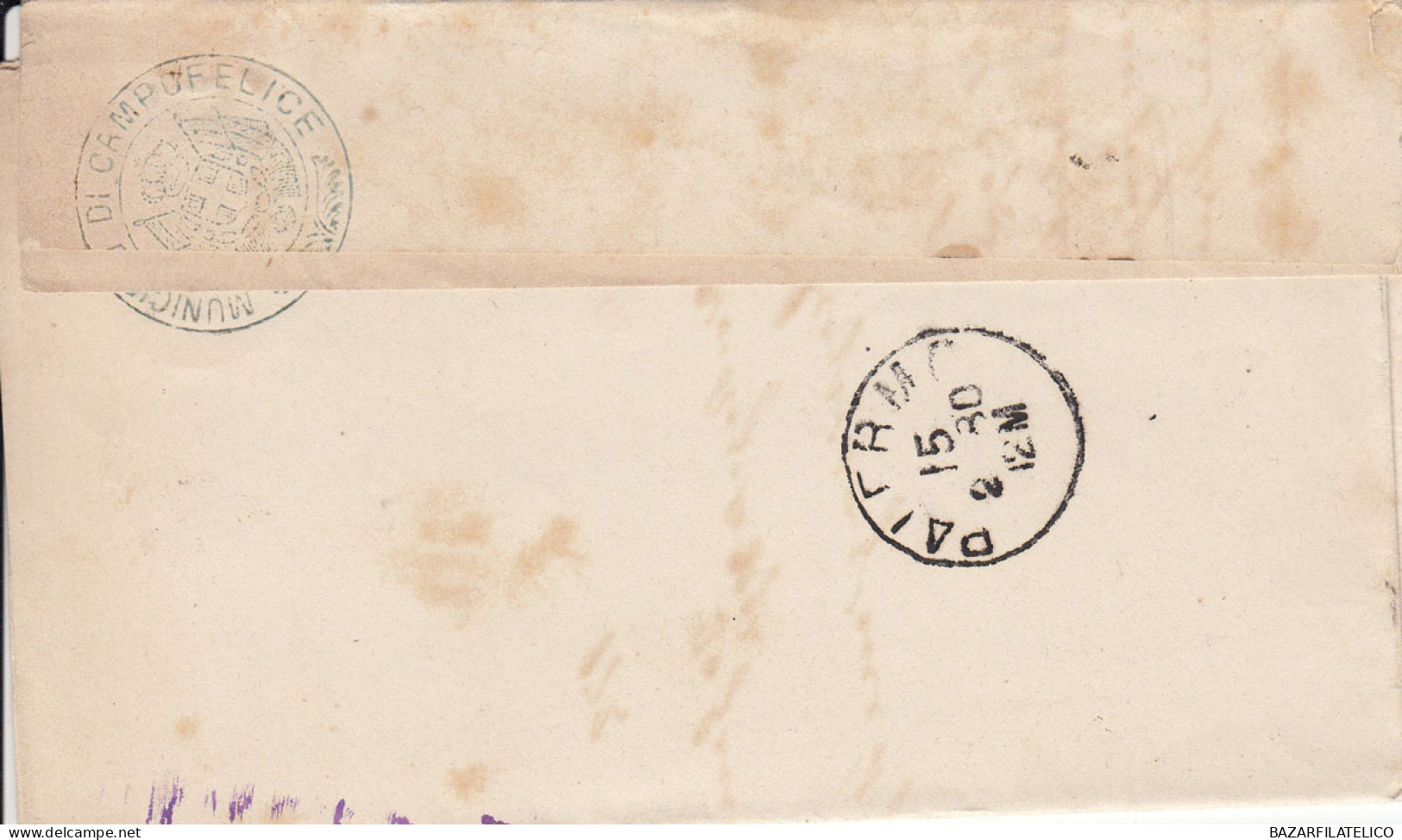 1877 10 C. SU BUSTA DOPPIO ANN. NUMERALE + CIRCOLARE DA CAMPOFELICE A PALERMO 1 - Storia Postale
