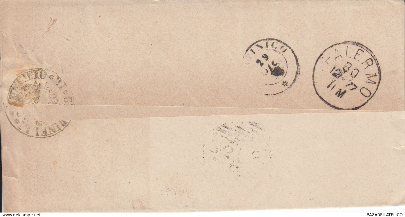 1877 10 CENTESIMI SU BUSTA DOPPIO ANN. NUM. + D.C. DA MONTELEPRE A PALERMO 1 - Storia Postale