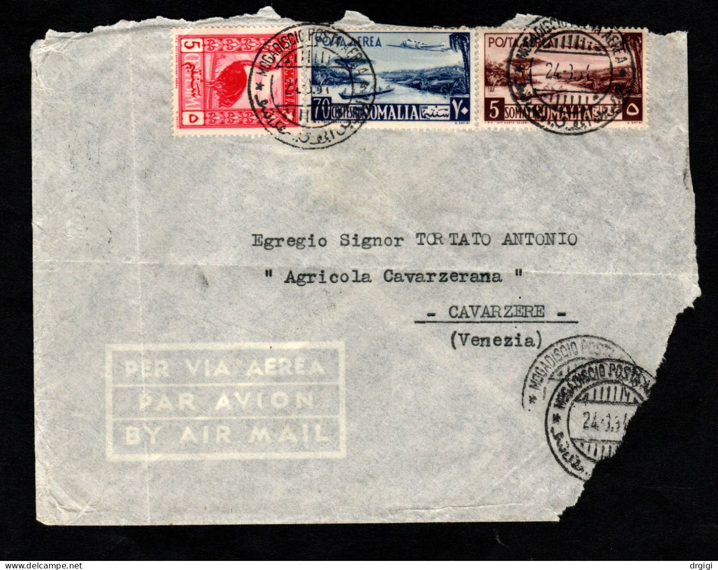 Somalia AFIS, POSTA VIAGGIATA 1954, MOGADISCIO PER CAVARZERE (VE) - Somalia (AFIS)