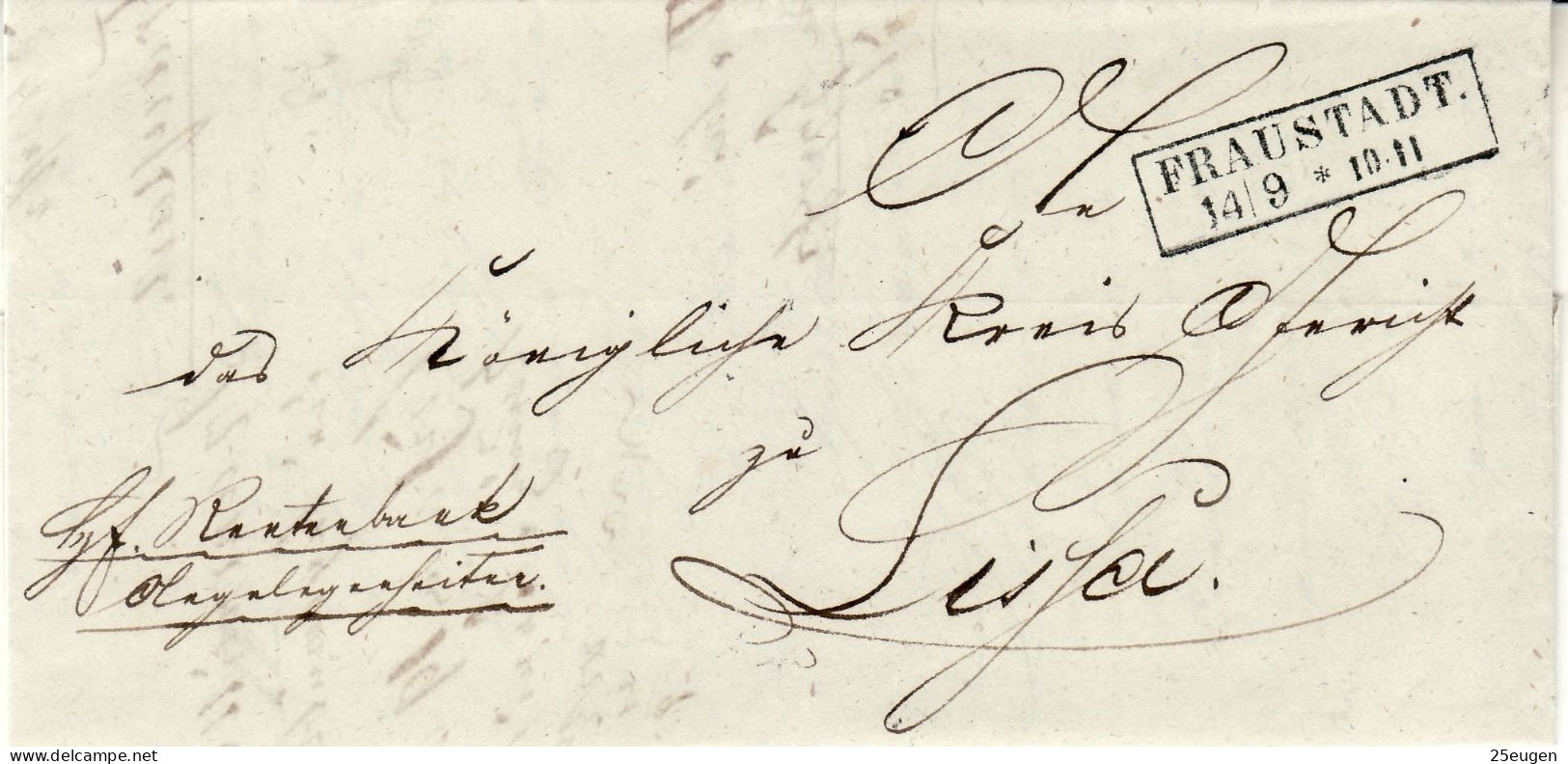 POLAND / GERMAN ANNEXATION 1853   LETTER  SENT FROM WSCHOWA /FRAUSTADT/ TO LESZNO /LISSA/ - ...-1860 Prephilately