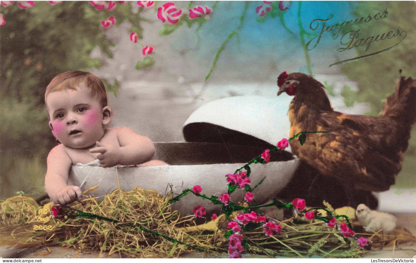 FÊTES ET VOEUX - Pâques - Un Bébé Dans Une Coquille D'œuf - Colorisé - Carte Postale Ancienne - Pâques