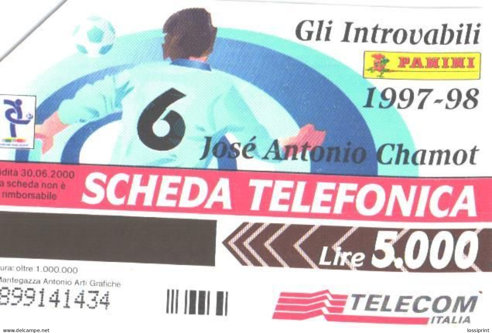 Italy:Used Phonecard, Telecom Italia, 5000 Lire, Football Player Jose Antonio Chamot - Publieke Thema