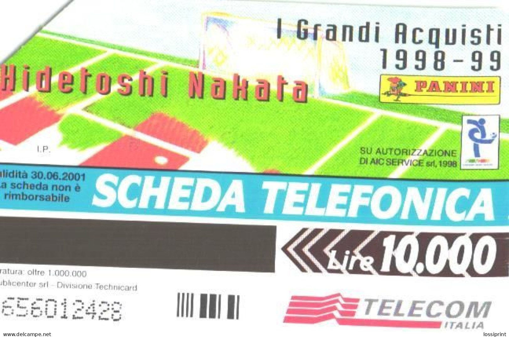 Italy:Used Phonecard, Telecom Italia, 10000 Lire, Football Player Hidetoshi Nakata - Public Themes