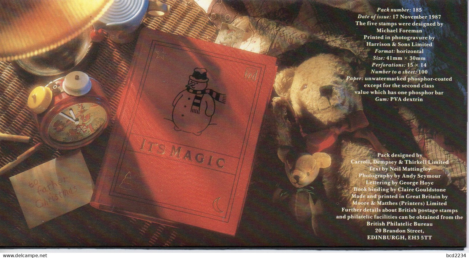 GB GREAT BRITAIN 1987 CHRISTMAS XMAS IT'S MAGIC PRESENTATION PACK No 185 +ALL INSERTS CHILDREN FATHER CHILDREN READING - Presentation Packs