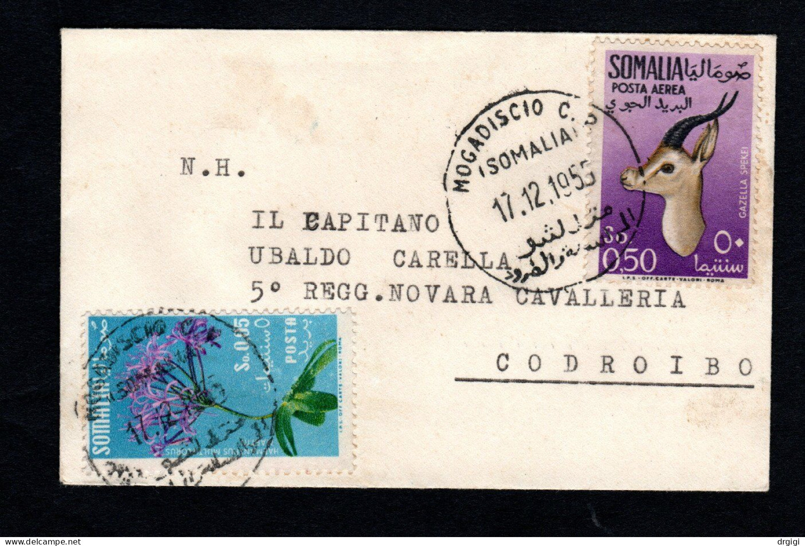 Somalia AFIS, BUSTINA VIAGGIATA 1955, MOGADISCIO PER CODROIPO (UD) - Somalia (AFIS)
