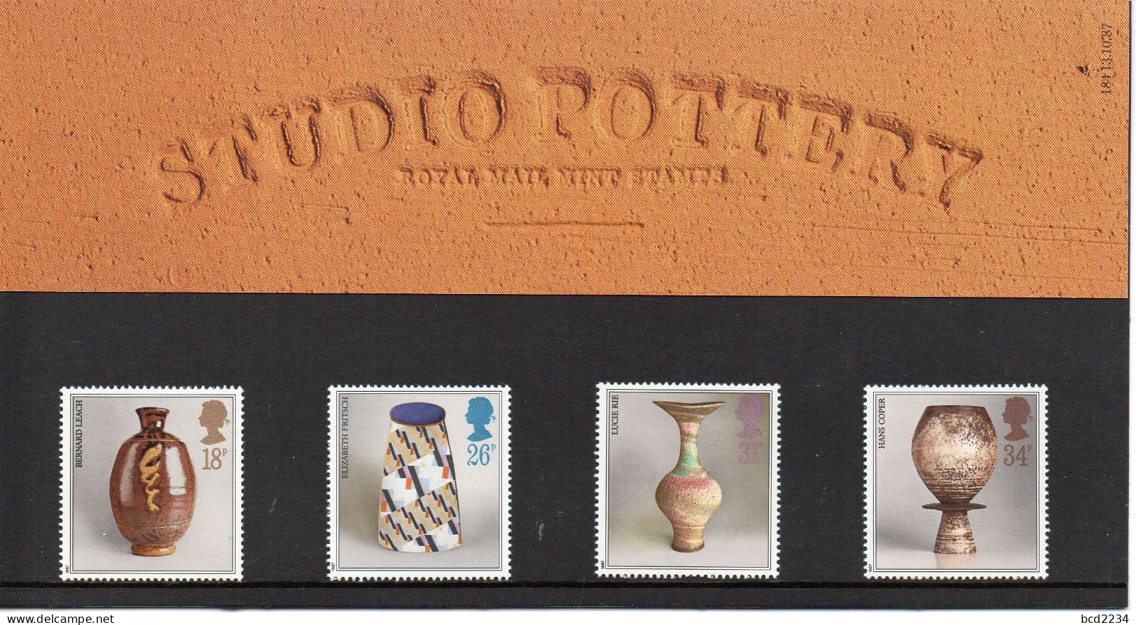 GB GREAT BRITAIN 1987 STUDIO POTTERY PRESENTATION PACK No 184 +ALL INSERTS POTS VASES CERAMICS LEACH RIE FRITSCH COPER - Presentation Packs