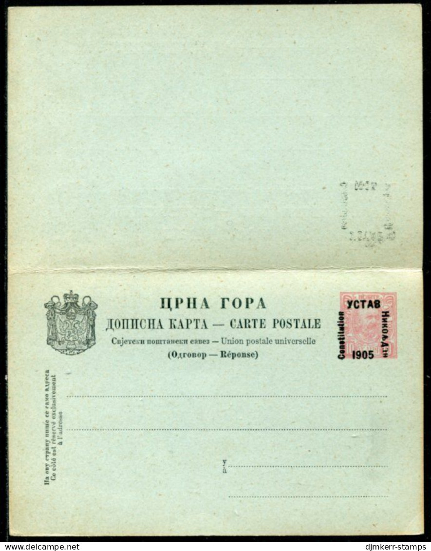 MONTENEGRO 1906 Constitution OverprInt On Postal Stationery 10+10 P. Reply-paid Postcard, Unused.  Michel P27 - Montenegro