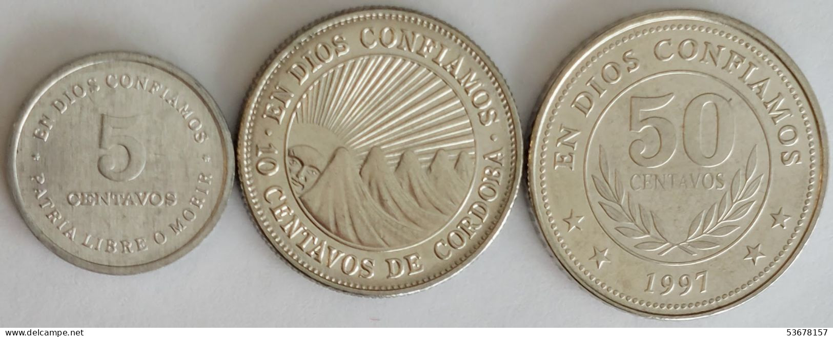 Nicaragua - Set (3 Coins) 5,10,50 Centavos 1972-97, KM# 55,17.2a,88 (#2690) - Nicaragua