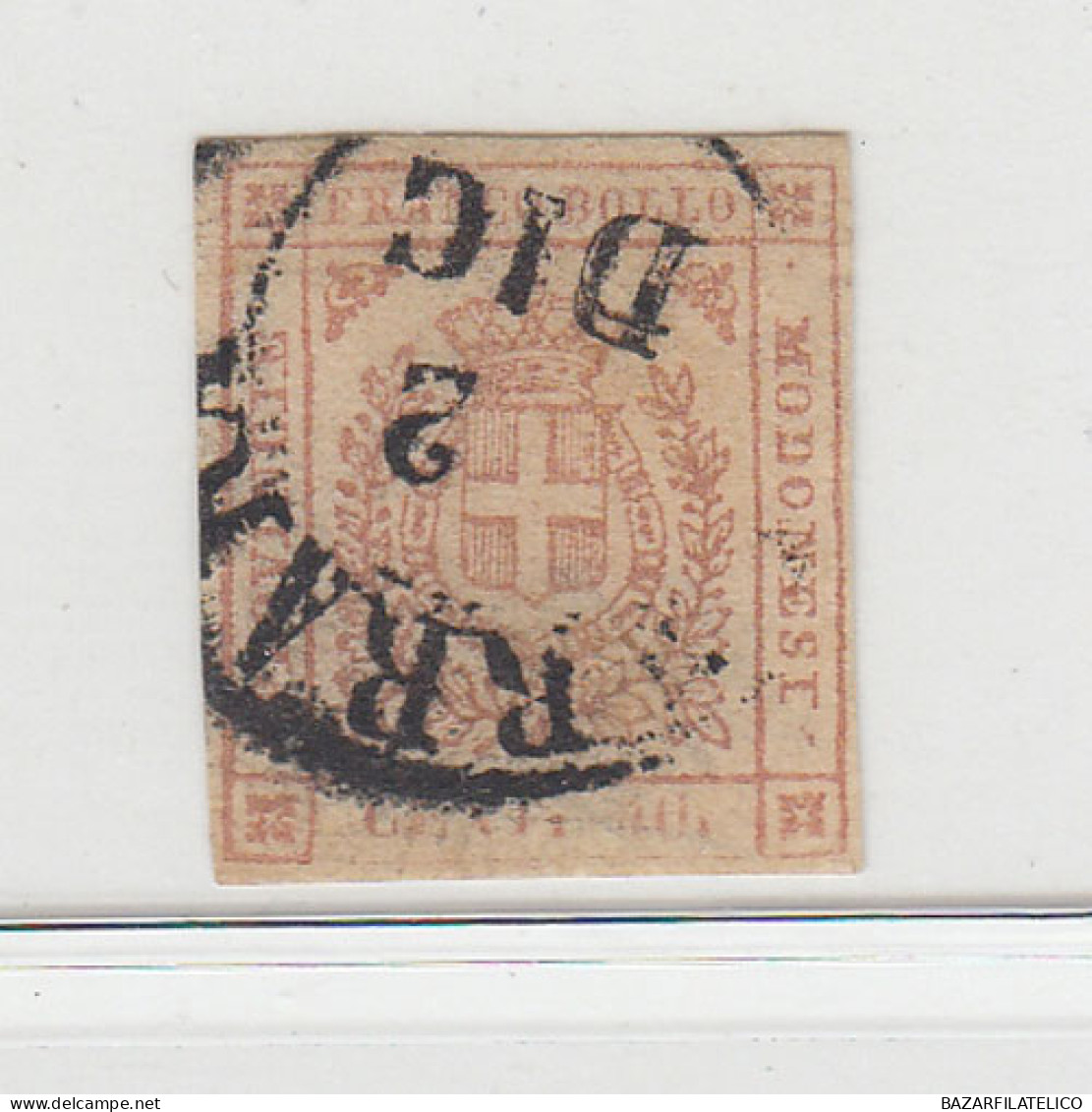 MODENA 1859 40 CENTESIMI N.17c CARMINIO BRUNASTRO US. CERTIFICATO DIENA - Modena