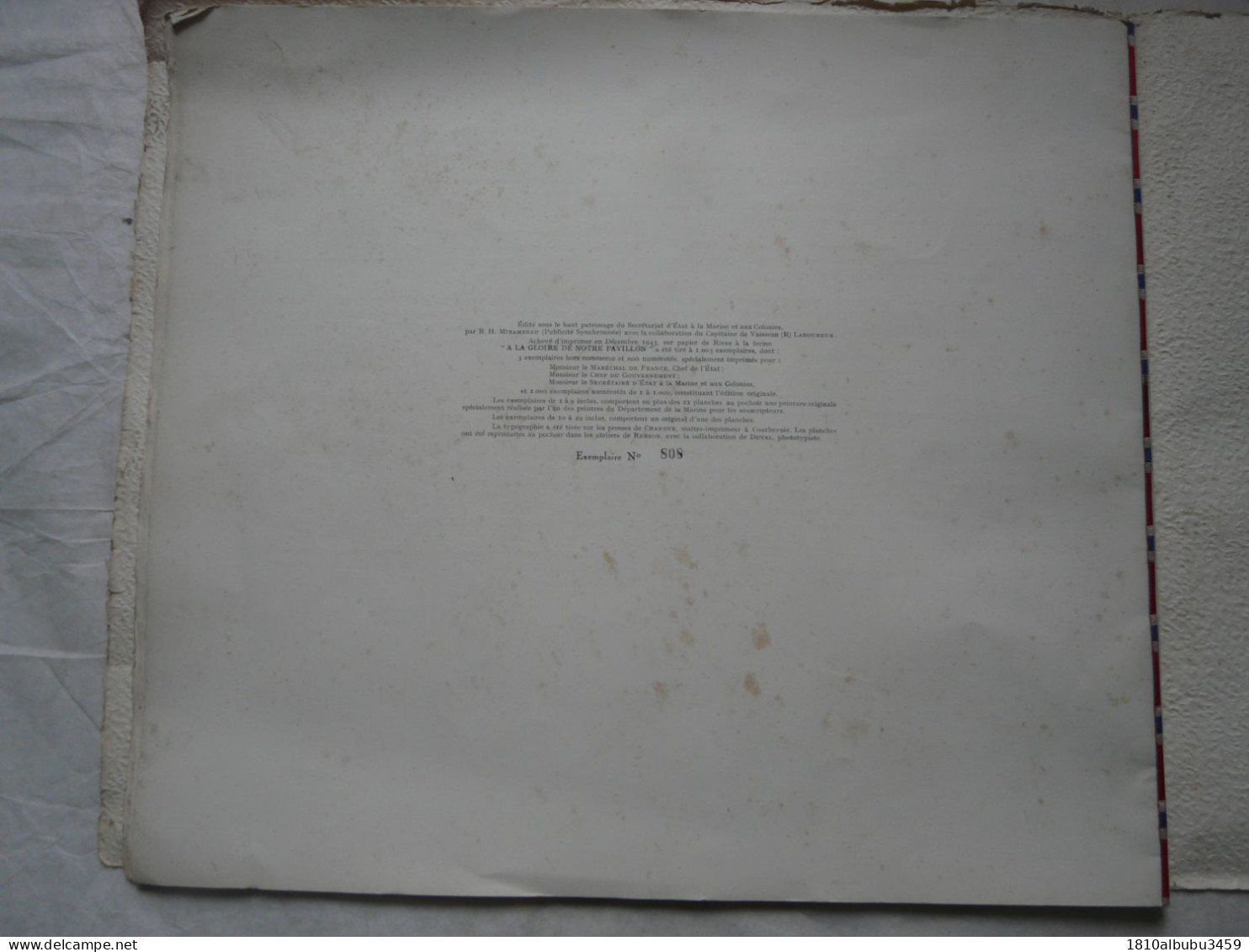 A LA GLOIRE DE NOTRE PAVILLON (Incomplet) - EXEMPLAIRE NUMEROTE sur papier de RIVES : BATAILLES NAVALES - MIRAMBEAU 1943