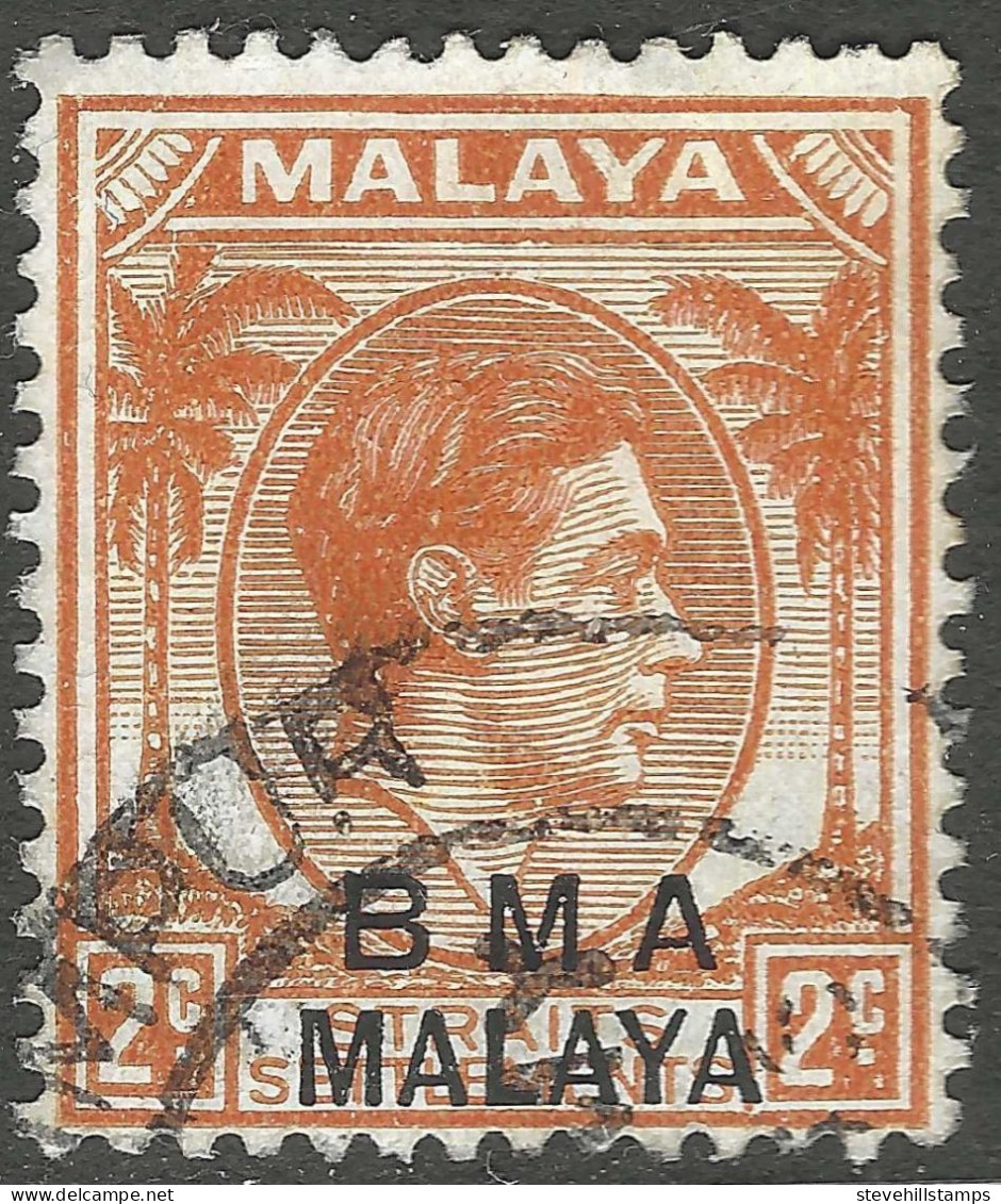 Malaya (British Military Administration). 1945-48 KGVI BMA Overprint. 2c Used. SG 2a - Malaya (British Military Administration)