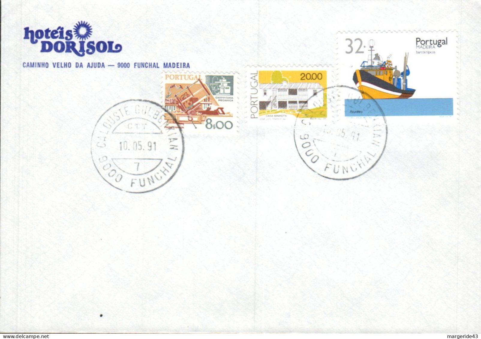 PORTUGAL AFFRANCHISSEMENT COMPOSE SUR LETTRE A EN TETE D'HOTEL 1991 - Storia Postale