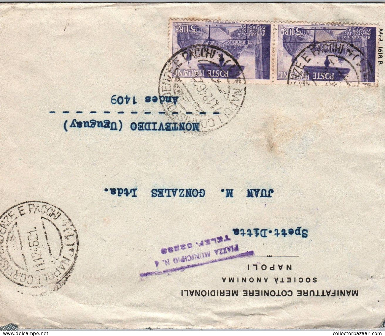 1946 Italy To Uruguay Cover With Postmark Promoting Woman ! Home Safety - Primeros Auxilios