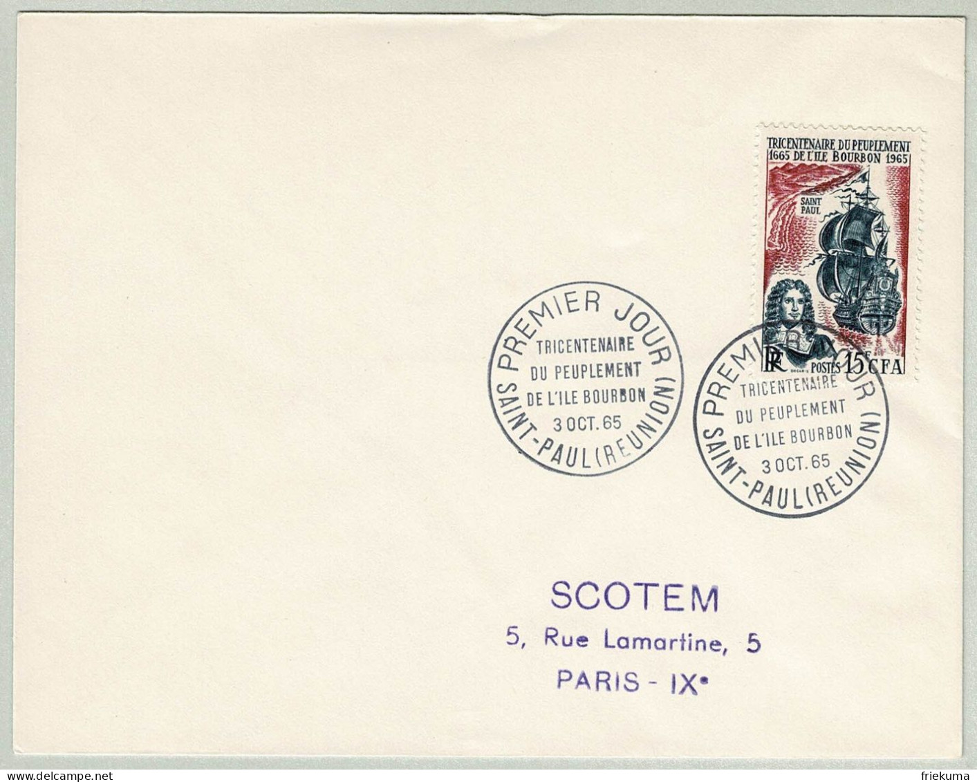 Frankreich / France 1965, Brief Ersttag Ile Bourbon / Réunion - Paris, Napoleon Bonaparte, Segelschiff / Voile / Sailing - Révolution Française