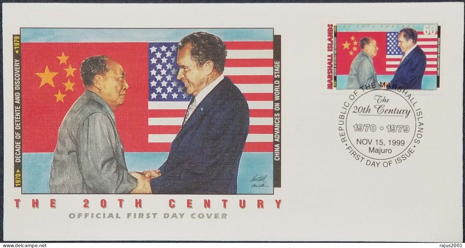 US President Richard Nixon Visits China With Mao Zedong, Chinese Revolutionary Leader, Flag, Marshall Islands FDC - Mao Tse-Tung