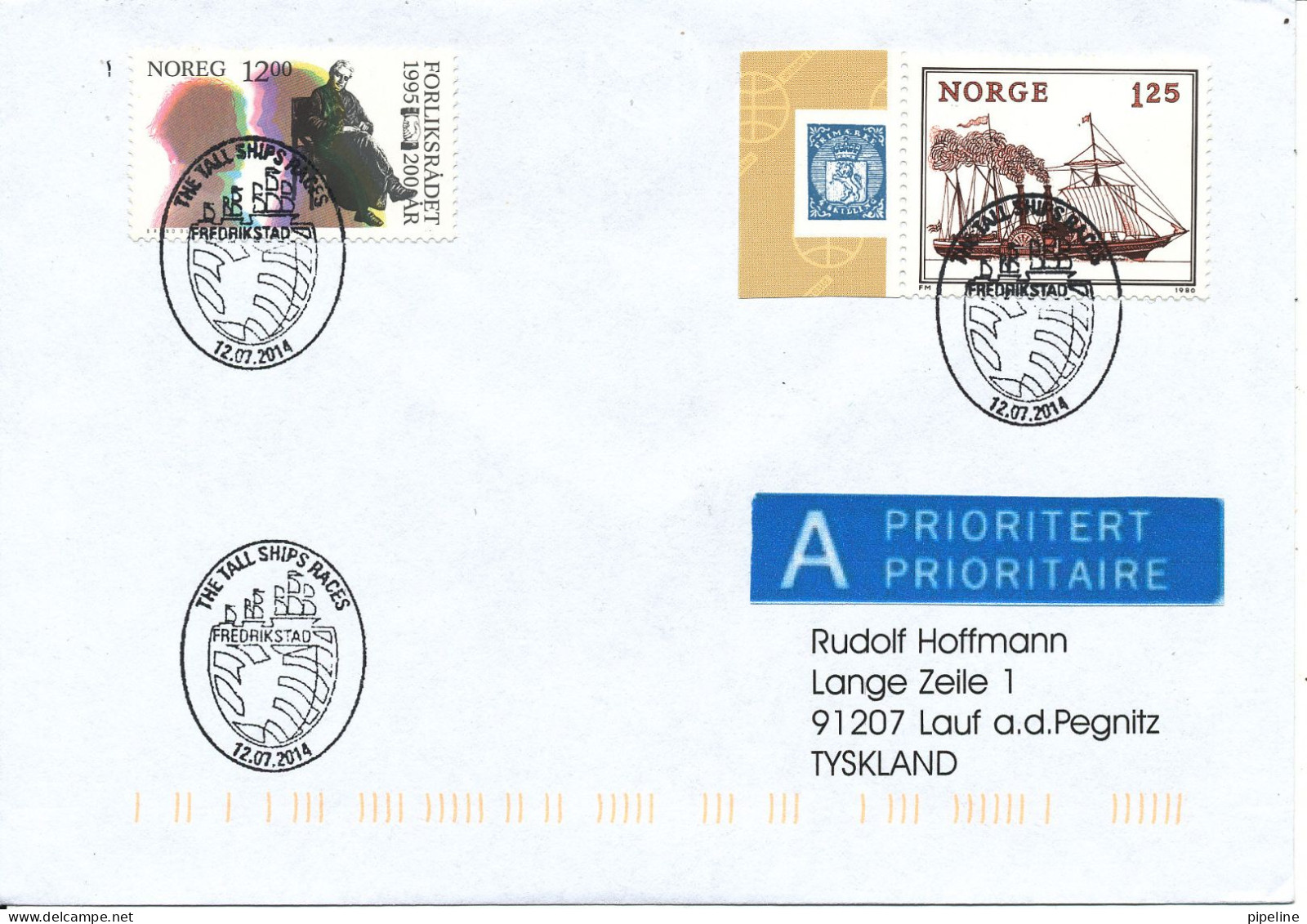 Norway Cover Special Postmark 12-7-2014 The Tall Ships Races Fredrikstad Sent To Germany - Lettres & Documents