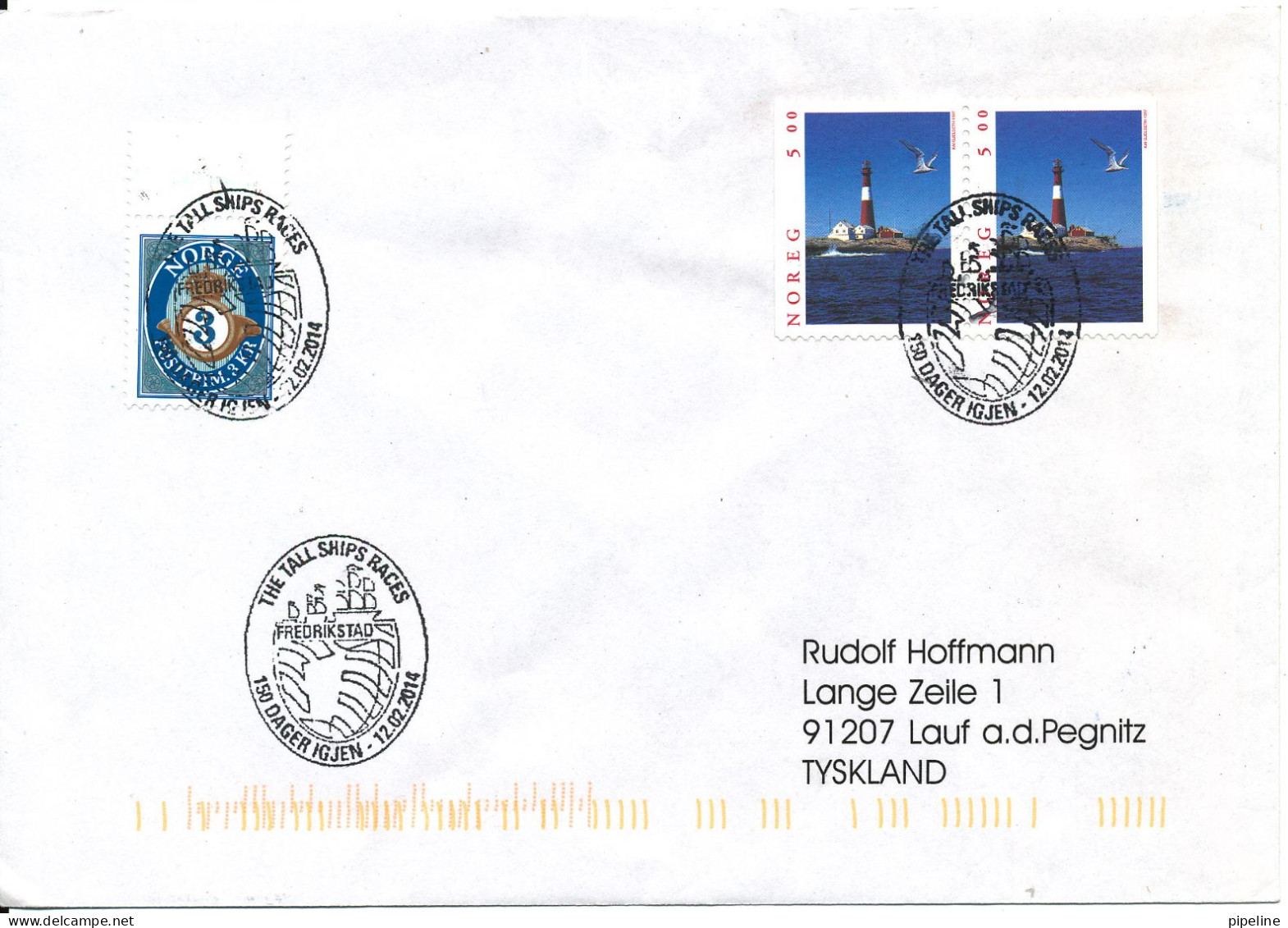 Norway Cover Special Postmark 3-4-2014 The Tall Ships Races Fredrikstad 150 Days Sent To Germany - Covers & Documents