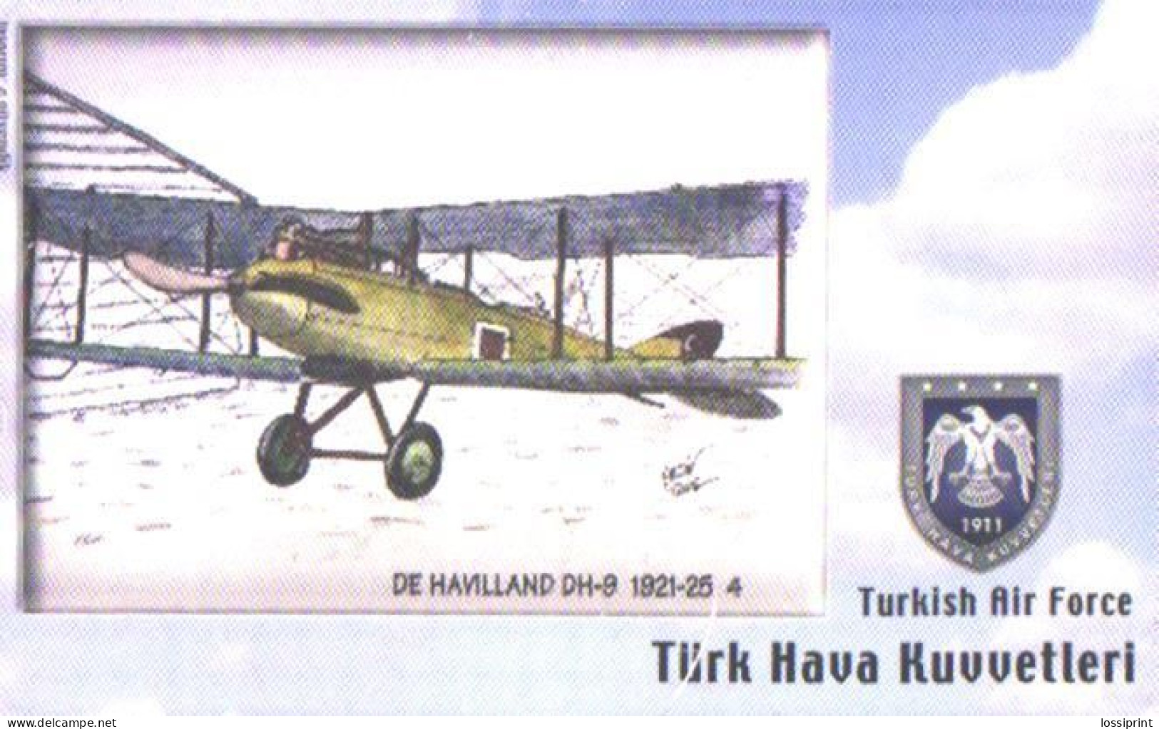 Turkey:Used Phonecard, Türk Telekom, 50 Units, Turkish Air Force, De Havilland DH-9, 2008 - Turquie