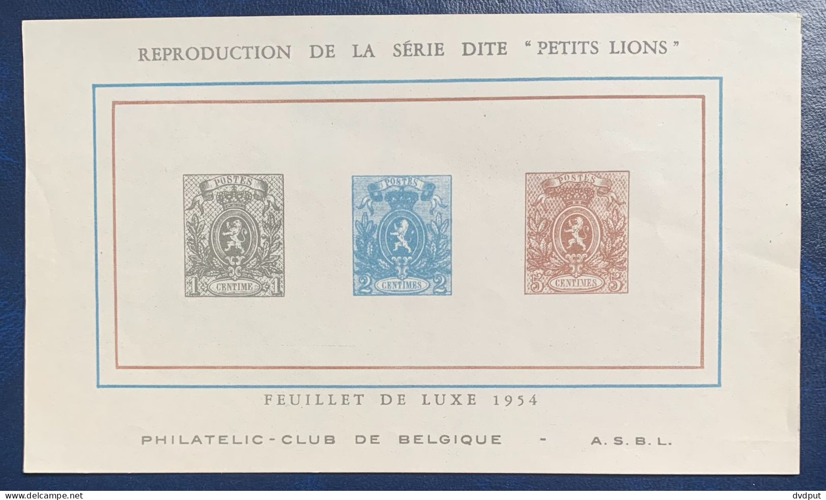 België, Reproductie In Originele Kleuren 'Kleine Leeuw', Philatelic-Club De Belgique - Proofs & Reprints