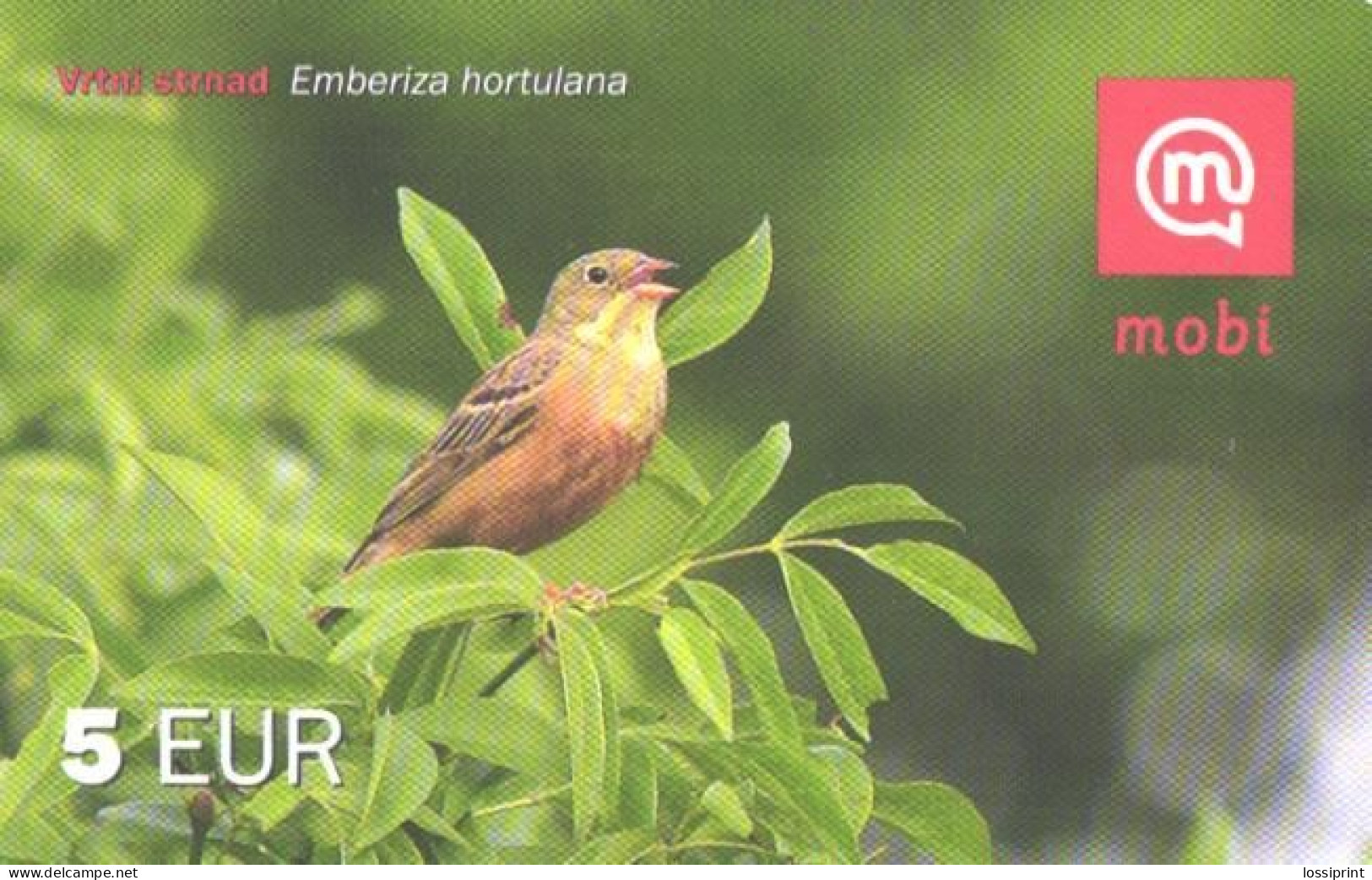 Slovenia:Used Phonecard, Mobi, 5 EUR, Bird, Emberiza Hortulana - Slowenien