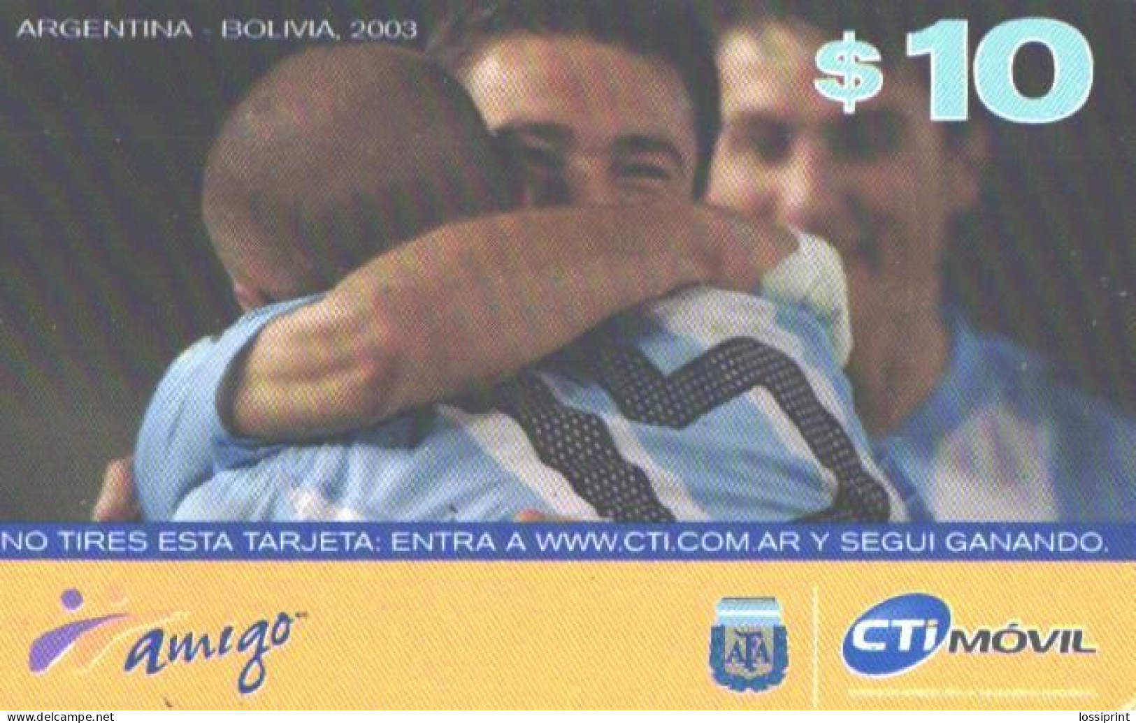 Paraguay:Used Phonecard, CTImovil, 10$, Football Game Argentina-Bolivia 2003 - Paraguay