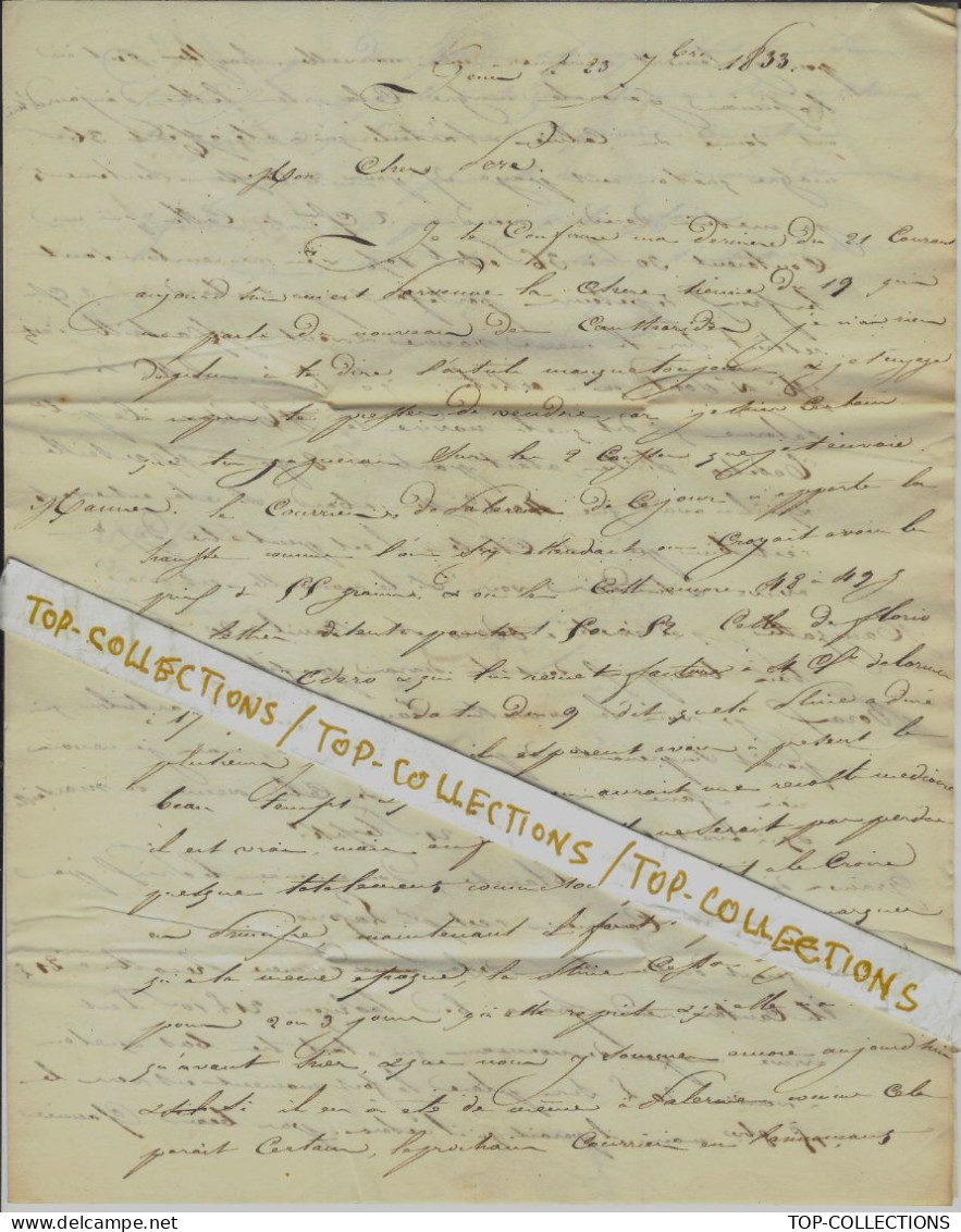 1833  RARE Lettre Sign. Honnoré Ainé Fils Genova Italie Pour Son Père à Marseille NEGOCE COMMERCE NAVIGATION BEAU TEXTE - 1800 – 1899