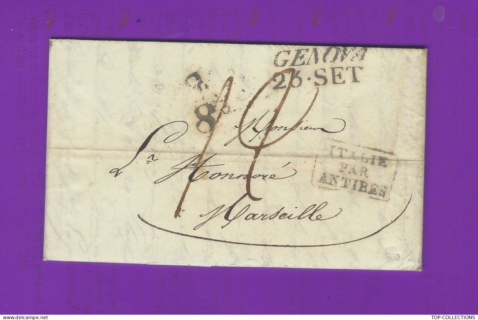 1833  RARE lettre sign. Honnoré Ainé Fils Genova Italie pour son père à Marseille NEGOCE COMMERCE NAVIGATION BEAU TEXTE