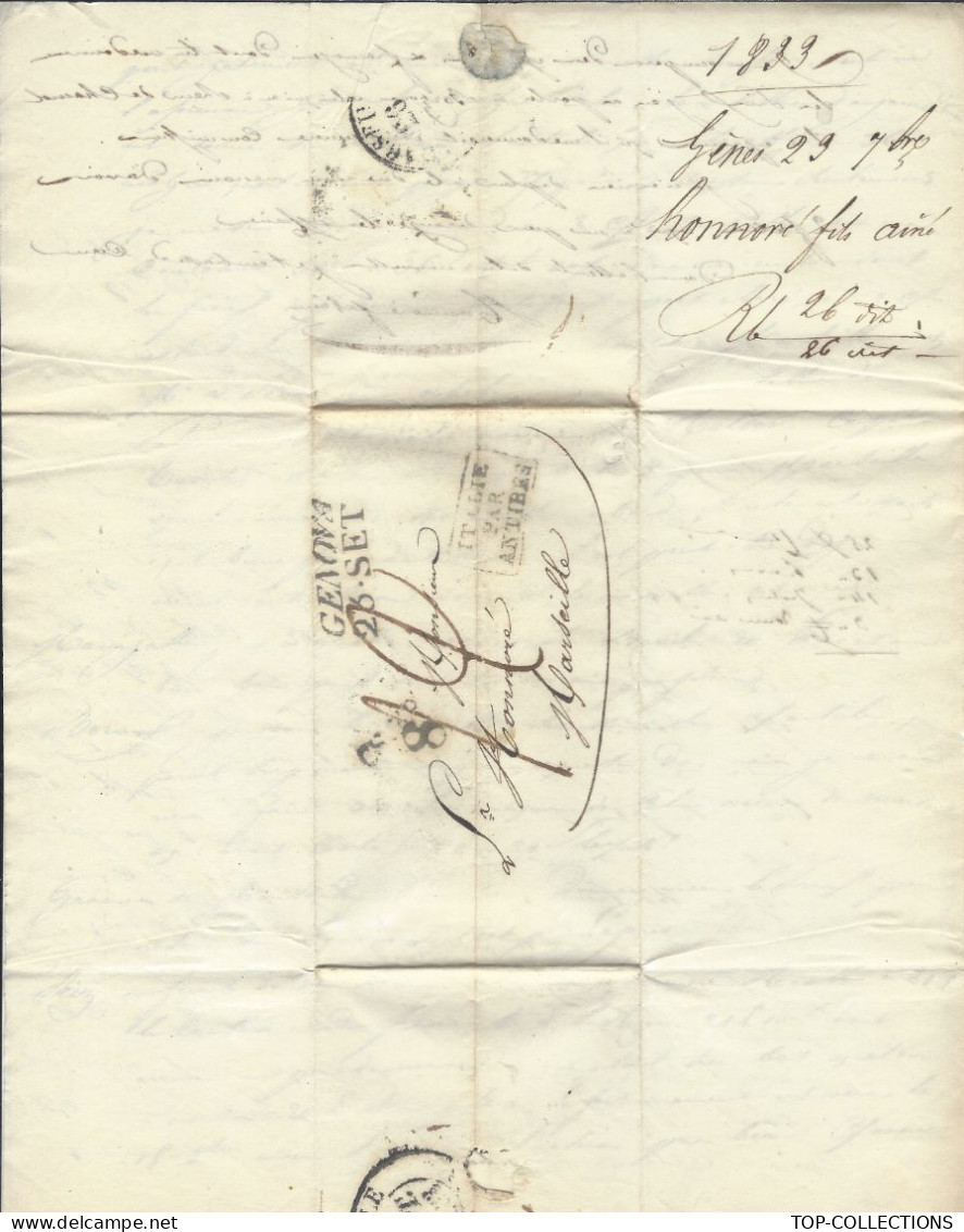 1833  RARE lettre sign. Honnoré Ainé Fils Genova Italie pour son père à Marseille NEGOCE COMMERCE NAVIGATION BEAU TEXTE