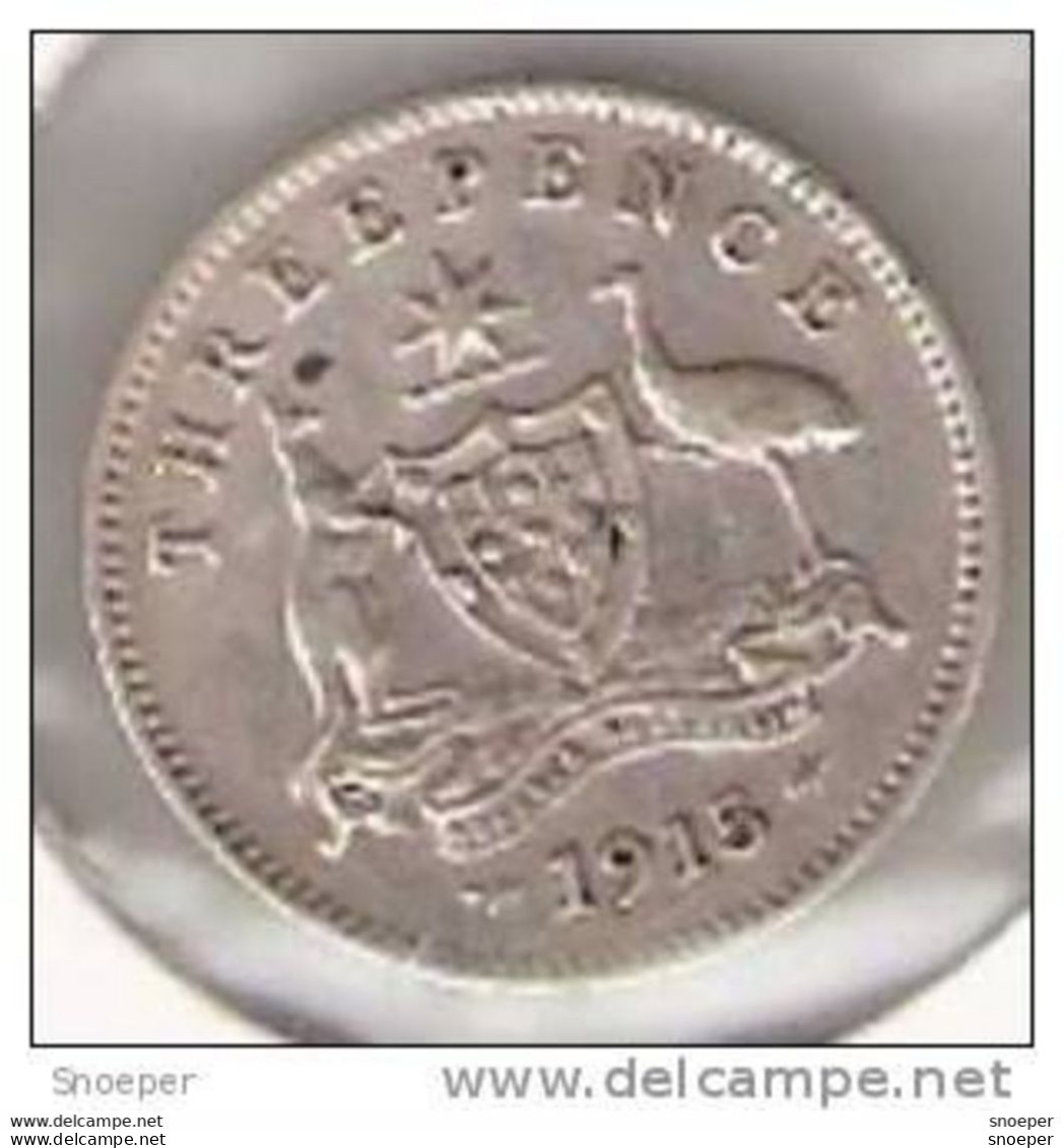 *Australia 3 Pence 1915 L Km 24 Vf+,cat. Val Krause Vf 90$ Xf 325$ Rare !!!!!!!! * - Threepence