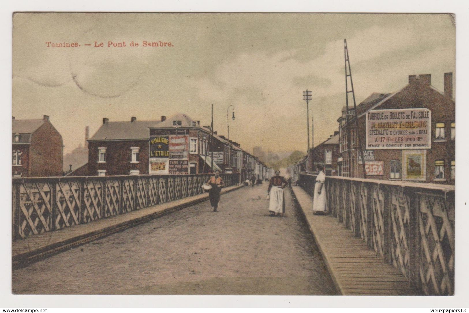 TB Cpa Belgique - Tamines - Pont De Sambre- Animée Couleurs - 1913 - Sambreville