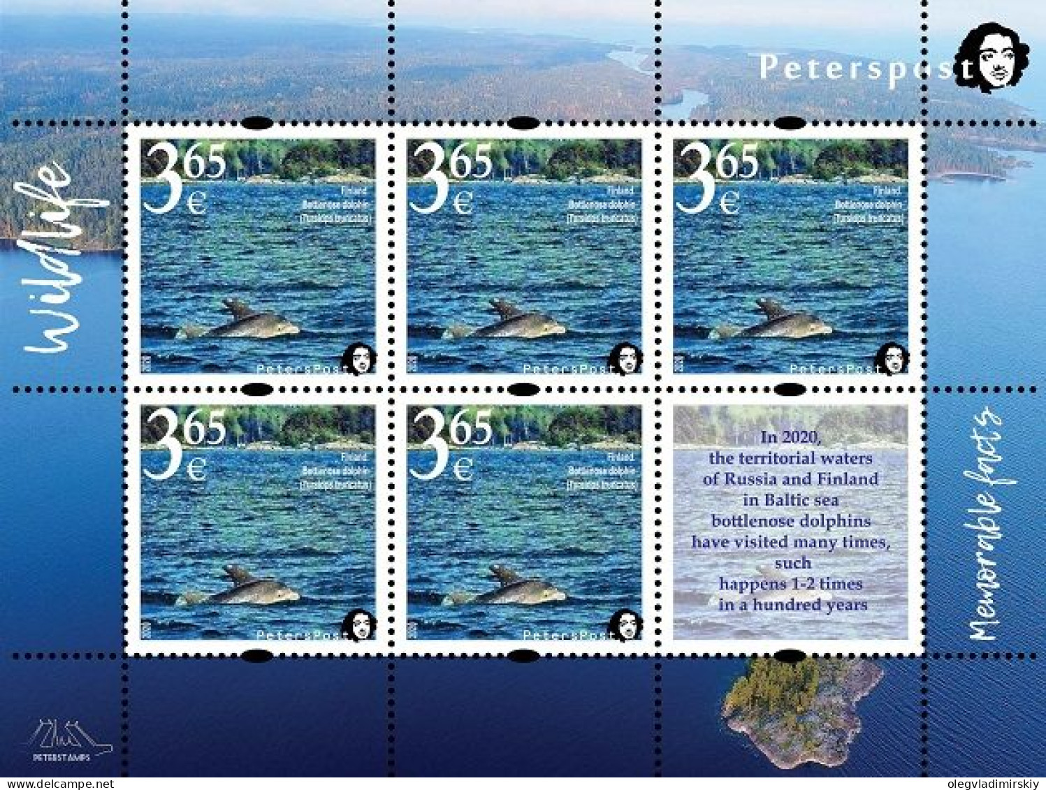 Finland 2020 Fauna Wild Life "Memorable Facts" Bottlenose Dolphin (Finnish Gulf, Baltic Sea) Peterspost Sheetlet Mint - Ongebruikt