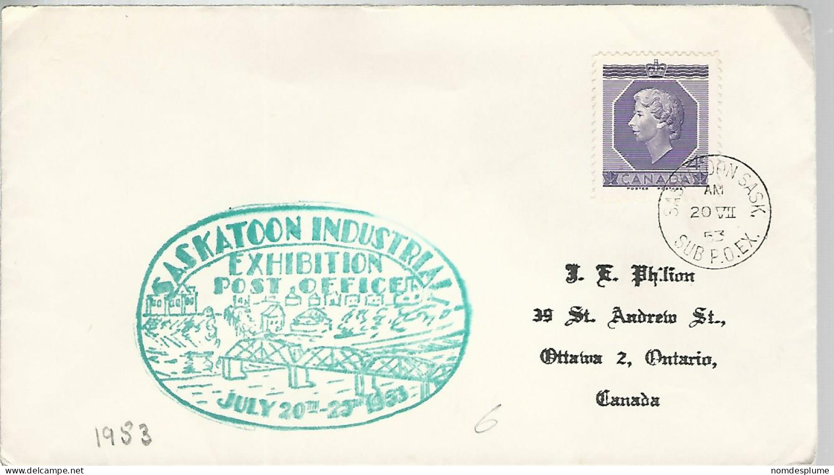 52681 ) Cover Canada Provincial Exhibition Post Office Saskatoon Postmark 1953 - Briefe U. Dokumente