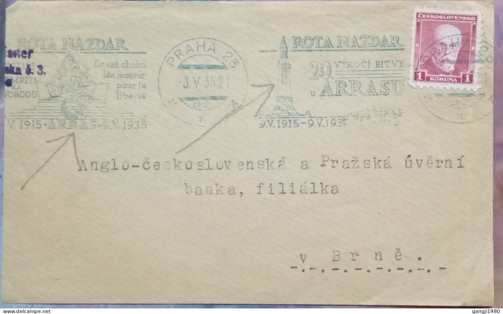 CZECOSLOVAKIA 1935, COVER FRONT CUT OUT ONLY, ADVERTISING METER MACHINE CANCEL, ROTA NAZDAR, PRAG CITY CANCEL - Other & Unclassified