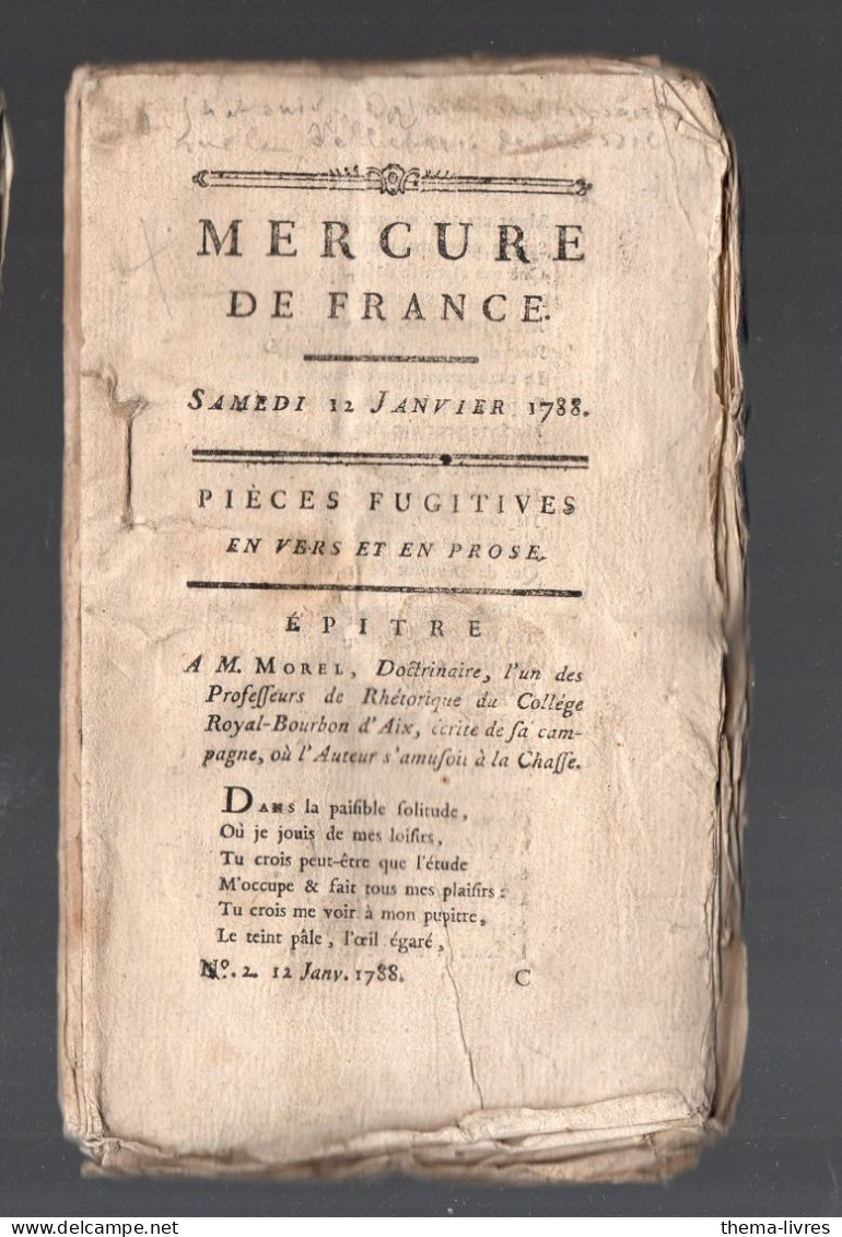 Mercure De France  Du Samedi 12 Janvier 1788   (PPP45010) - Journaux Anciens - Avant 1800