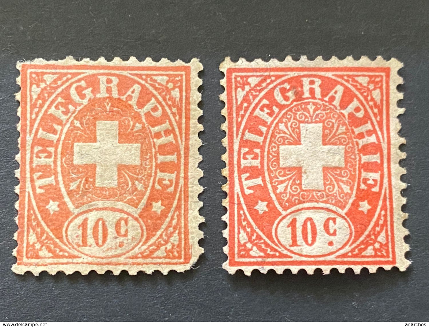 Telegraphie  2 Timbres (1 Rose? 1 Rouge?) , Grosse Charniere Et 1 Dent Courte - Télégraphe