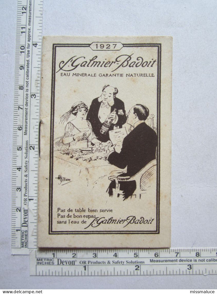 Publicité Petit Calendrier 1927 Saint Galmier Badoit Eau Minérale 42 Haute Loire - Petit Format : 1921-40