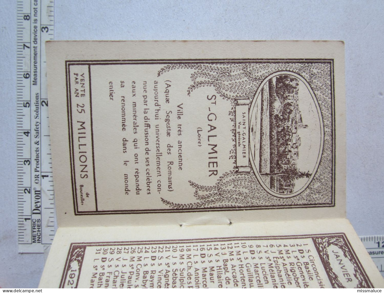 Publicité Petit Calendrier 1927 Saint Galmier Badoit Eau Minérale 42 Haute Loire - Petit Format : 1921-40